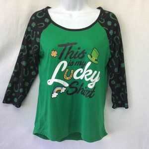 Wound Up Tee Green Black Shamrocks Horseshoes Happy Saint Patrick's Day  Tee XS